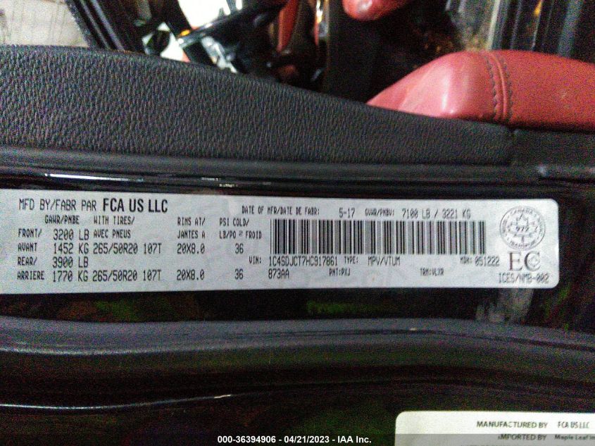 2017 DODGE DURANGO R/T - 1C4SDJCT7HC917861