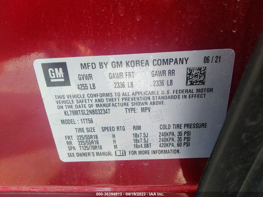 2022 CHEVROLET TRAILBLAZER RS - KL79MTSL2NB032347