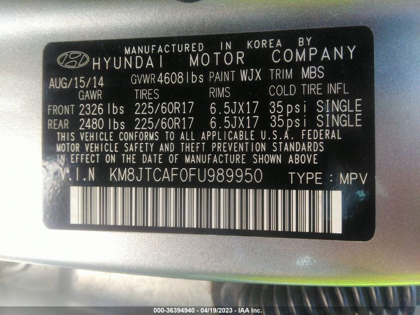2015 HYUNDAI TUCSON GLS - KM8JTCAF0FU989950