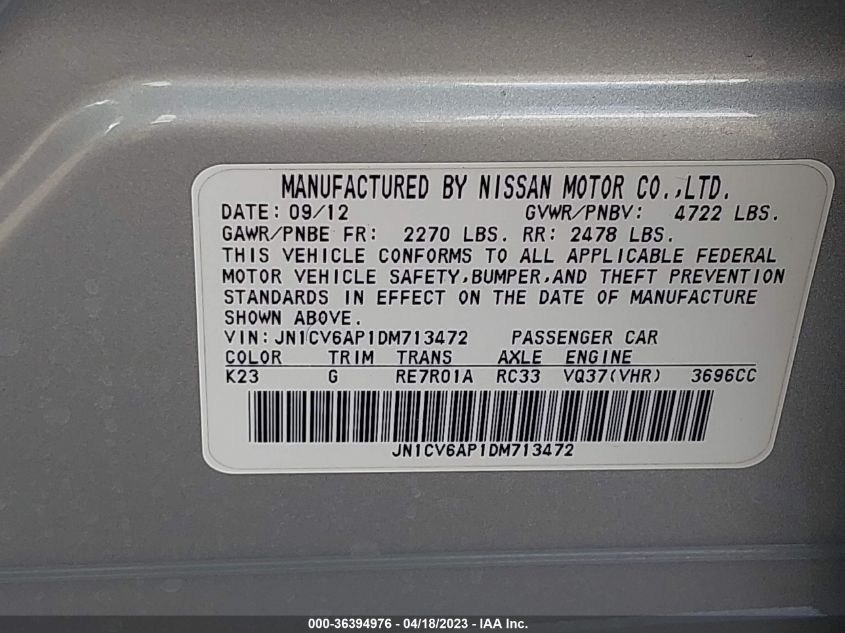 2013 INFINITI G37 SEDAN JOURNEY - JN1CV6AP1DM713472