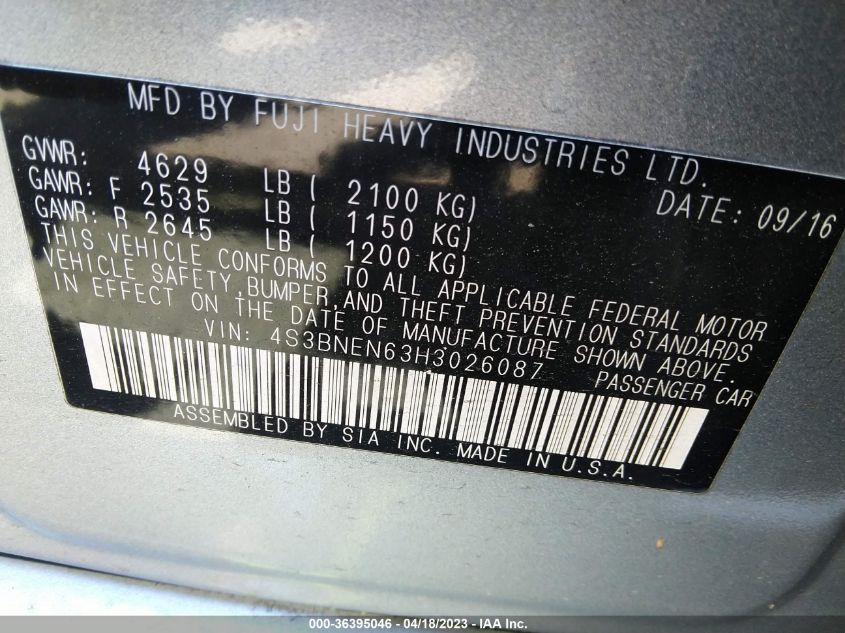 2017 SUBARU LEGACY LIMITED - 4S3BNEN63H3026087