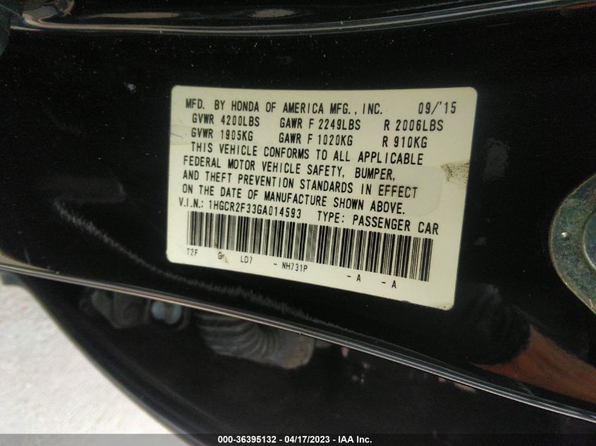 2016 HONDA ACCORD SEDAN LX - 1HGCR2F33GA014593
