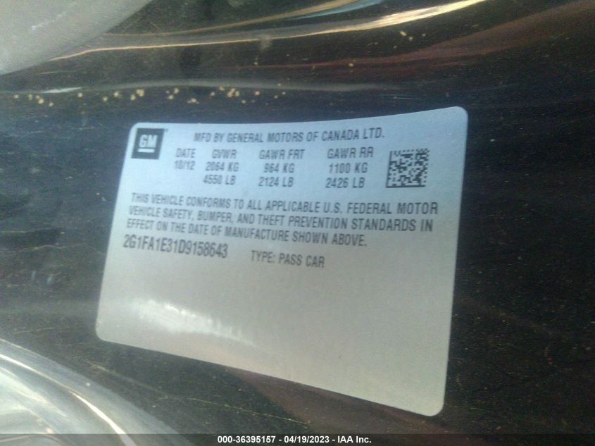 2013 CHEVROLET CAMARO LS - 2G1FA1E31D9158643