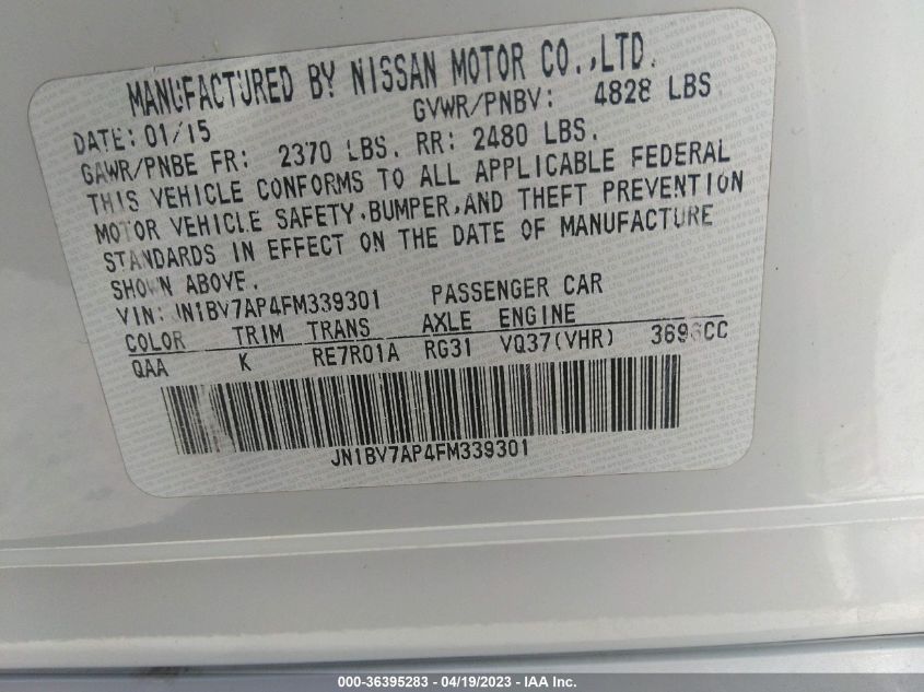 2015 INFINITI Q50 PREMIUM - JN1BV7AP4FM339301