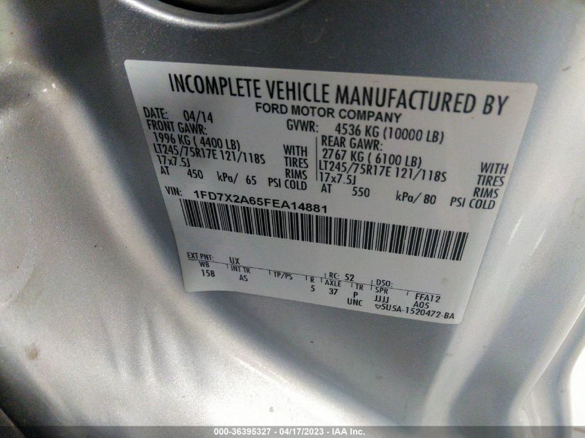 2015 FORD SUPER DUTY F-250 SRW XL/XLT - 1FD7X2A65FEA14881