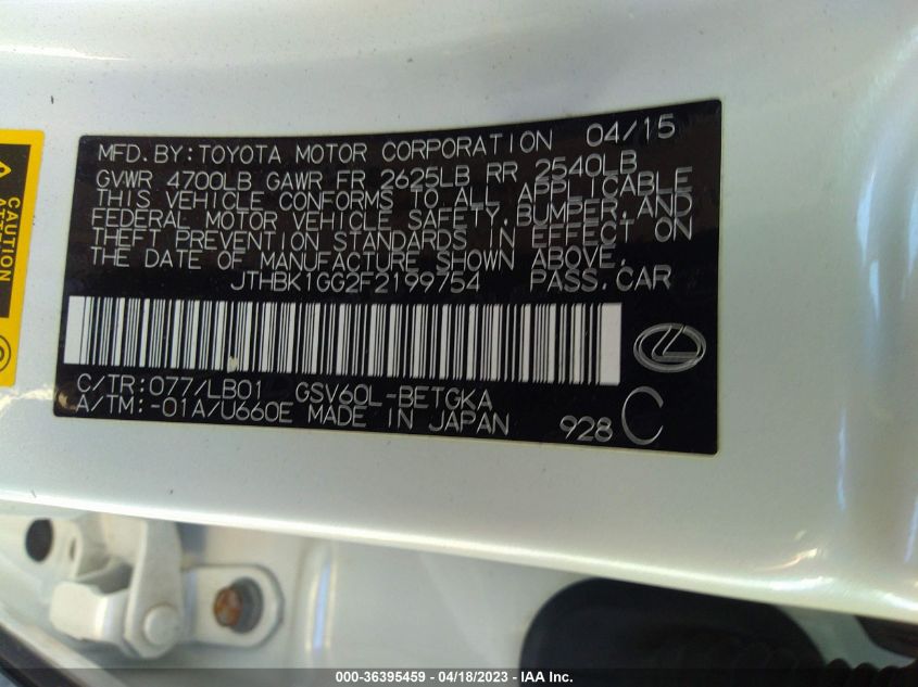2015 LEXUS ES 350 - JTHBK1GG2F2199754