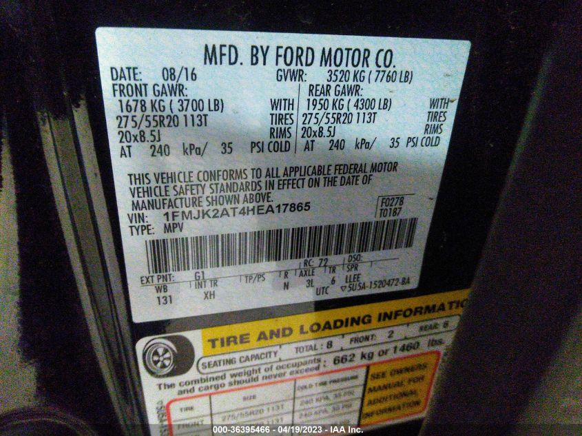 2017 FORD EXPEDITION EL LIMITED - 1FMJK2AT4HEA17865