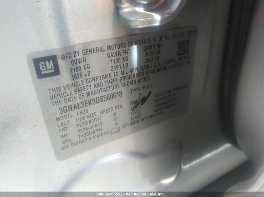 2013 CHEVROLET CAPTIVA SPORT FLEET LT - 3GNAL3EK8DS589618