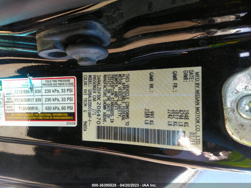 2013 NISSAN ALTIMA 2.5 S - 1N4AL2EP3DC206470