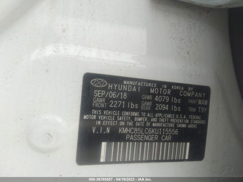 2019 HYUNDAI IONIQ HYBRID LIMITED - KMHC85LC6KU115556