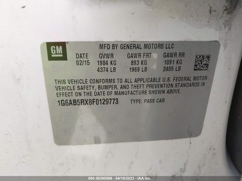2015 CADILLAC ATS SEDAN LUXURY RWD - 1G6AB5RX8F0129773
