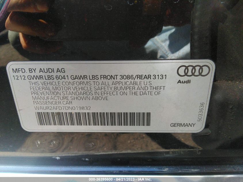 2013 AUDI A8 L 4.0L WAUR2AFD7DN019832