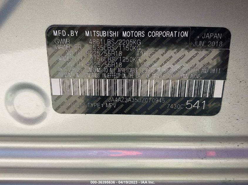 2018 MITSUBISHI OUTLANDER ES/SE/SEL/LE - JA4AZ3A35JZ070945