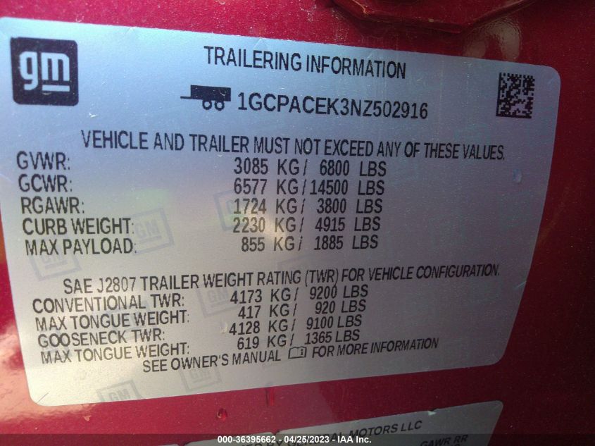 2022 CHEVROLET SILVERADO 1500 LT - 1GCPACEK3NZ502916