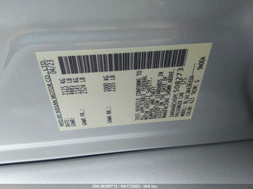 2023 NISSAN MAXIMA SV - 1N4AA6CV6PC508273