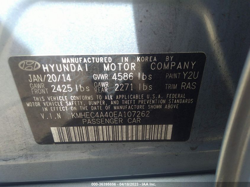 2014 HYUNDAI SONATA HYBRID LIMITED - KMHEC4A40EA107262