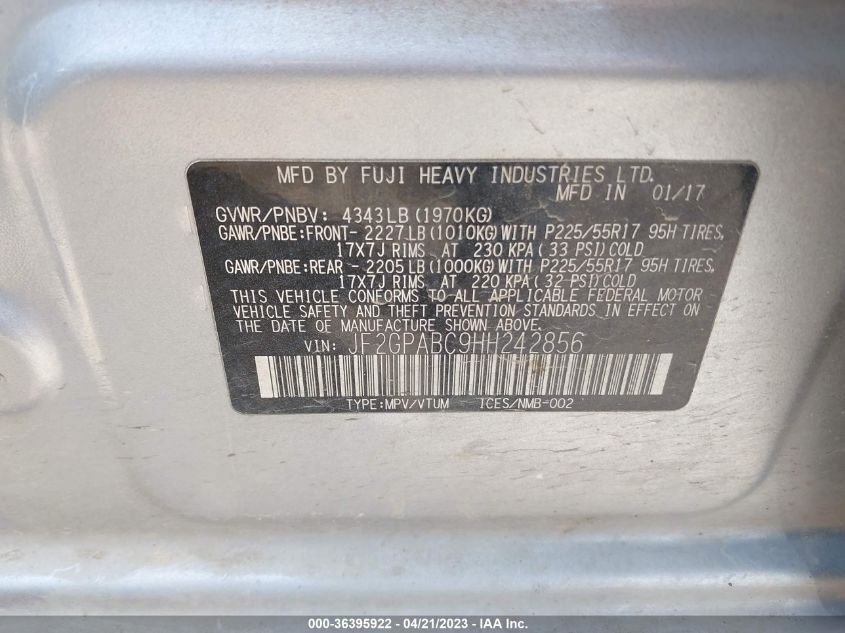 2017 SUBARU CROSSTREK PREMIUM - JF2GPABC9HH242856