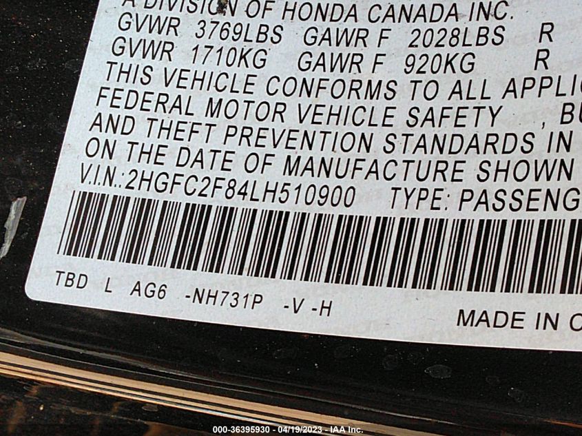 2020 HONDA CIVIC SEDAN SPORT - 2HGFC2F84LH510900
