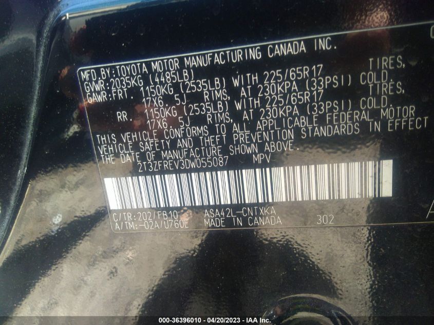 2013 TOYOTA RAV4 LE - 2T3ZFREV3DW055087