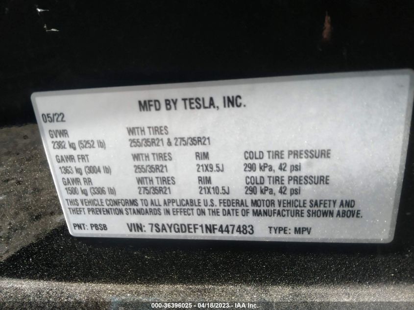 2022 TESLA MODEL Y PERFORMANCE - 7SAYGDEF1NF447483