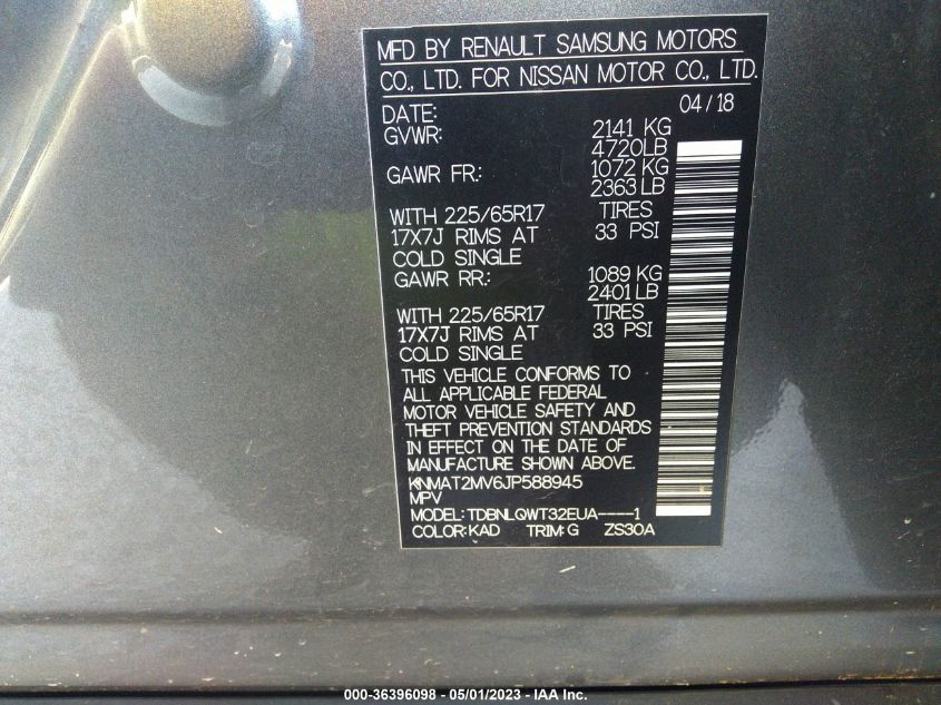 2018 NISSAN ROGUE SV - KNMAT2MV6JP588945