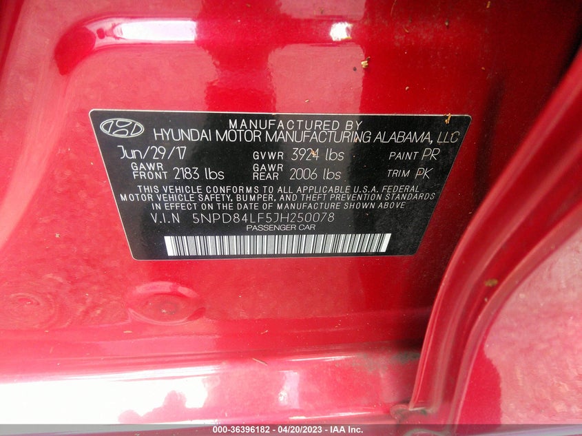 VIN 5NPD84LF5JH250078 2018 HYUNDAI ELANTRA SEL