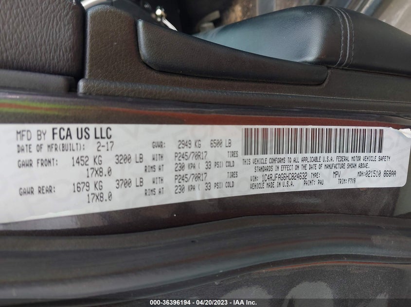 VIN 1C4RJFAG6HC824632 2017 JEEP GRAND CHEROKEE LAREDO