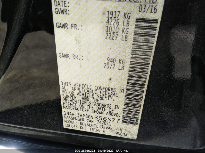 2016 NISSAN ALTIMA 2.5 S - 1N4AL3AP8GN356577