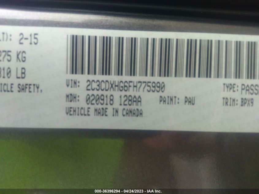 2015 DODGE CHARGER SXT - 2C3CDXHG6FH775990