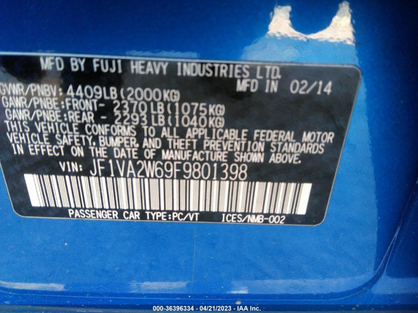 2015 SUBARU WRX STI LAUNCH EDITION JF1VA2W69F9801398