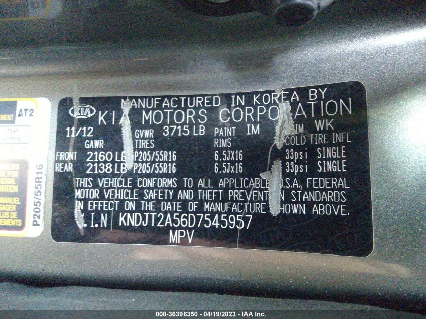 2013 KIA SOUL BASE - KNDJT2A56D7545957