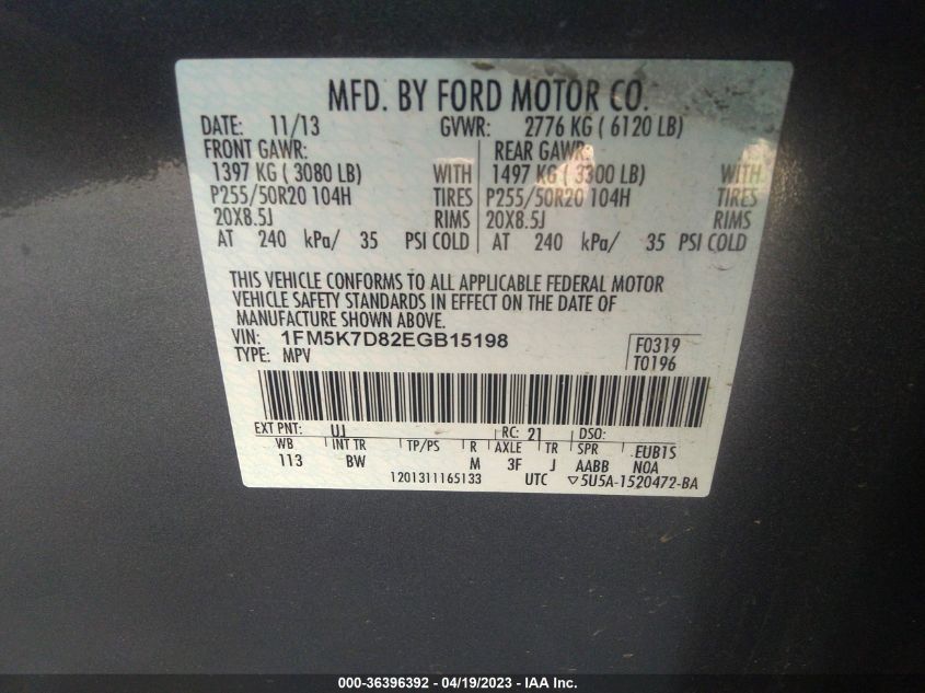 2014 FORD EXPLORER XLT - 1FM5K7D82EGB15198