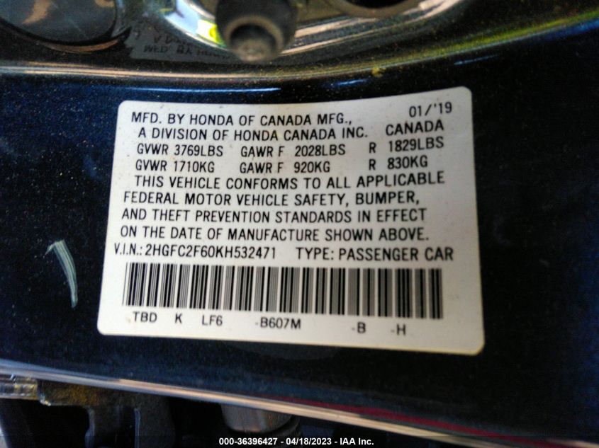 2019 HONDA CIVIC SEDAN LX - 2HGFC2F60KH532471