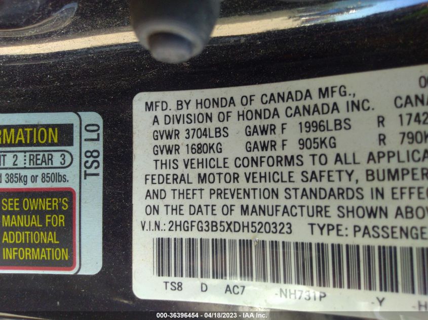 2013 HONDA CIVIC CPE LX - 2HGFG3B5XDH520323