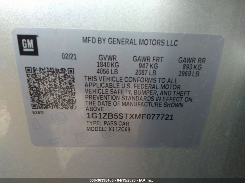2021 CHEVROLET MALIBU LS - 1G1ZB5STXMF077721