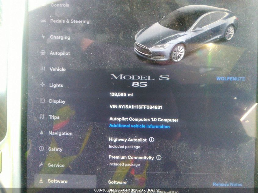 2015 TESLA MODEL S KWH BATTERY - 5YJSA1H16FF084831