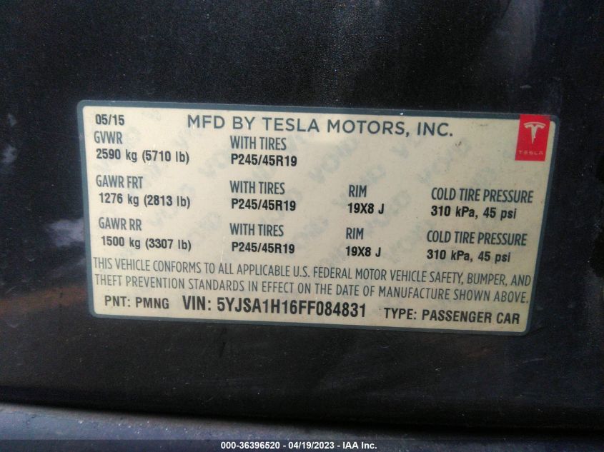 2015 TESLA MODEL S KWH BATTERY - 5YJSA1H16FF084831