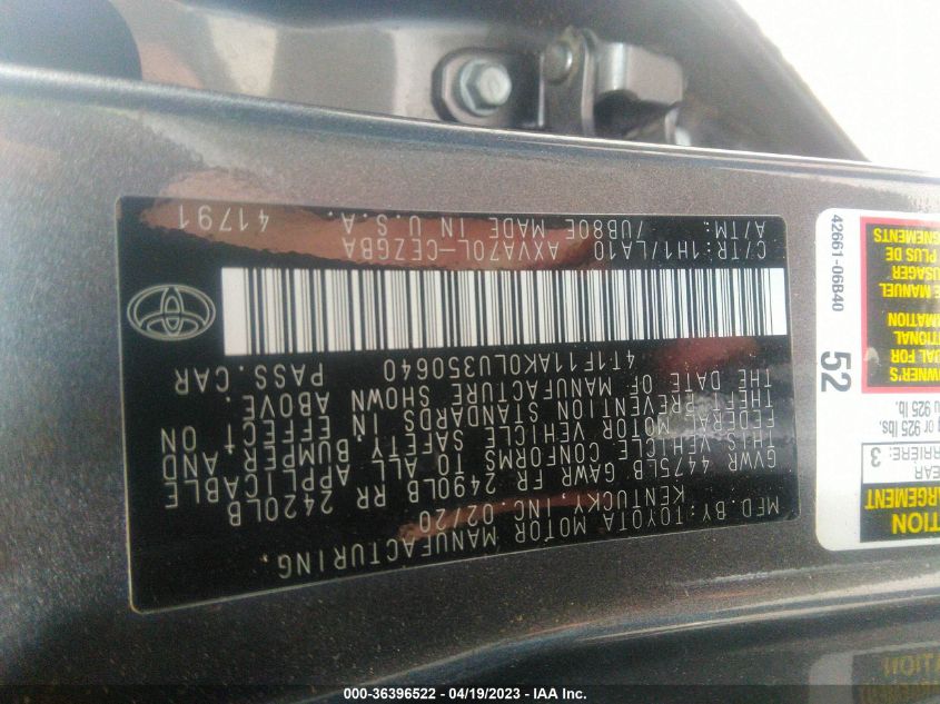 2020 TOYOTA CAMRY XLE - 4T1F11AK0LU350640