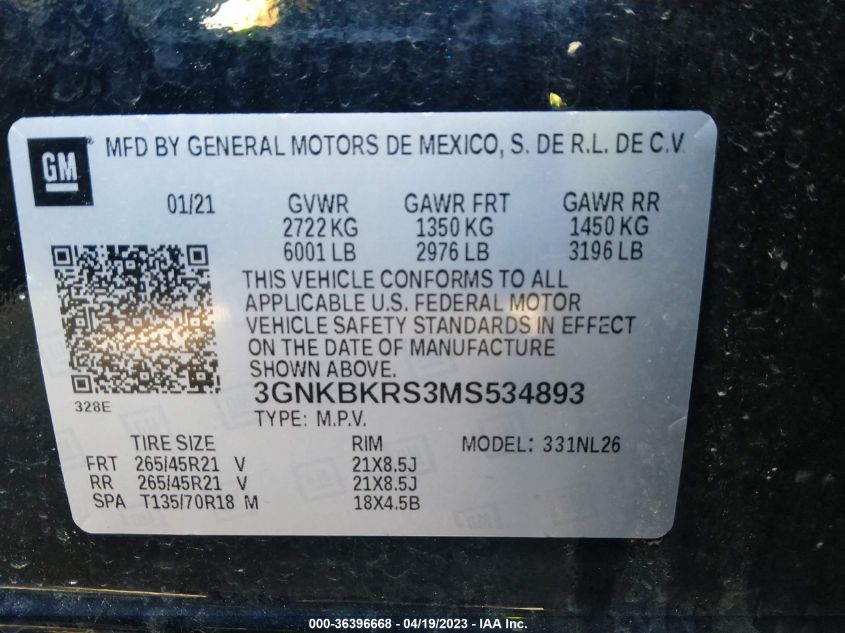 2021 CHEVROLET BLAZER RS - 3GNKBKRS3MS534893