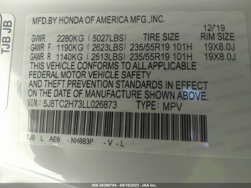 2020 ACURA RDX W/ADVANCE PKG - 5J8TC2H73LL026873