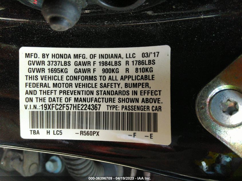 2017 HONDA CIVIC SEDAN LX - 19XFC2F57HE224367