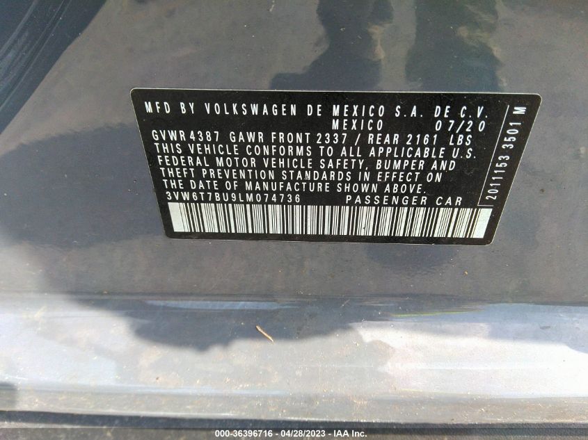 2020 VOLKSWAGEN JETTA GLI S/AUTOBAHN 3VW6T7BU9LM074736