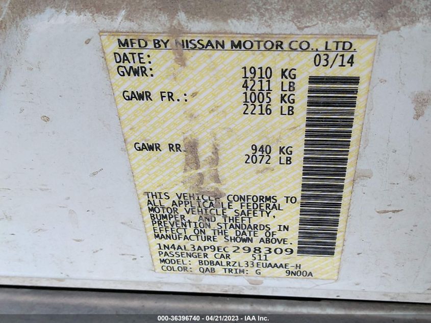 2014 NISSAN ALTIMA 2.5 S - 1N4AL3AP9EC298309