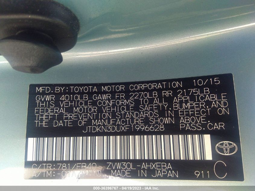 2015 TOYOTA PRIUS FOUR - JTDKN3DUXF1996628