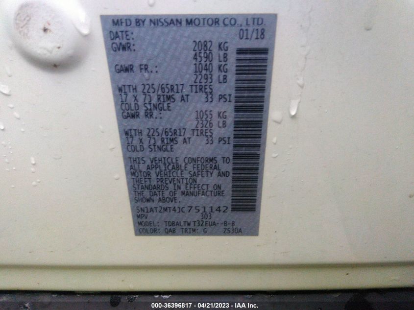 2018 NISSAN ROGUE SV - 5N1AT2MT4JC751142