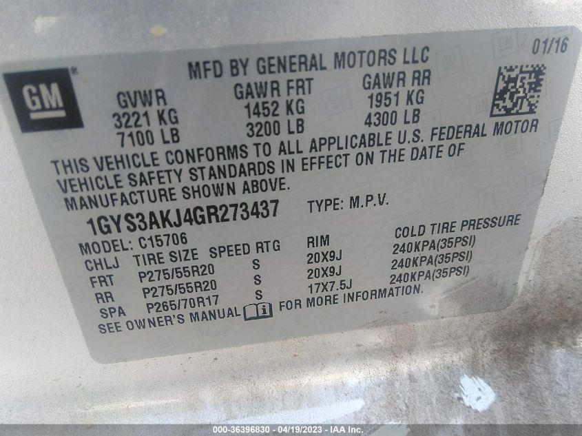 2016 CADILLAC ESCALADE STANDARD - 1GYS3AKJ4GR273437