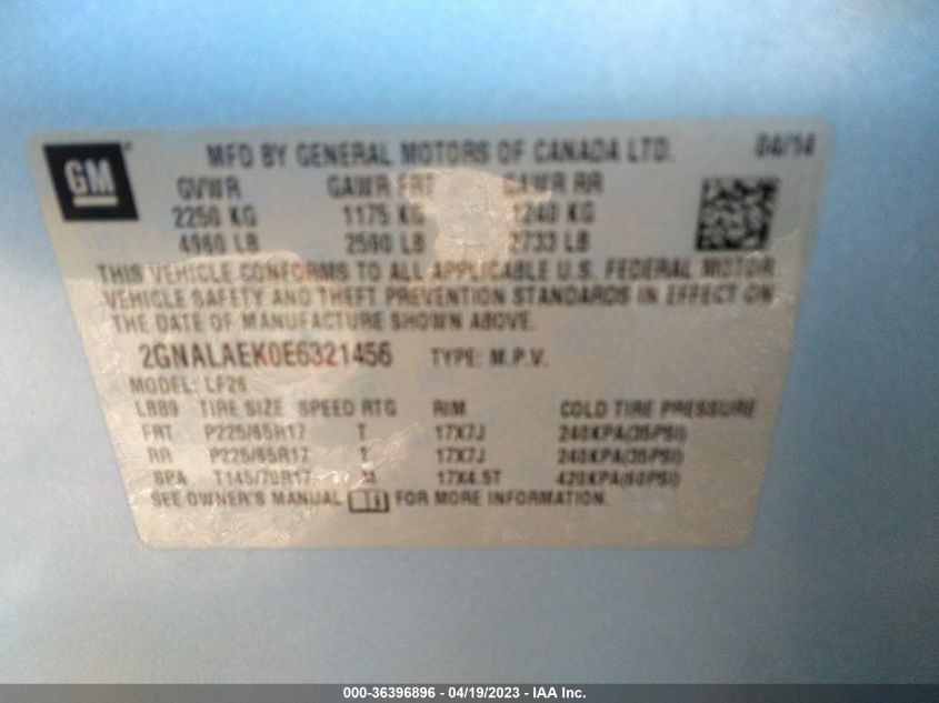 2014 CHEVROLET EQUINOX LS - 2GNALAEK0E6321456