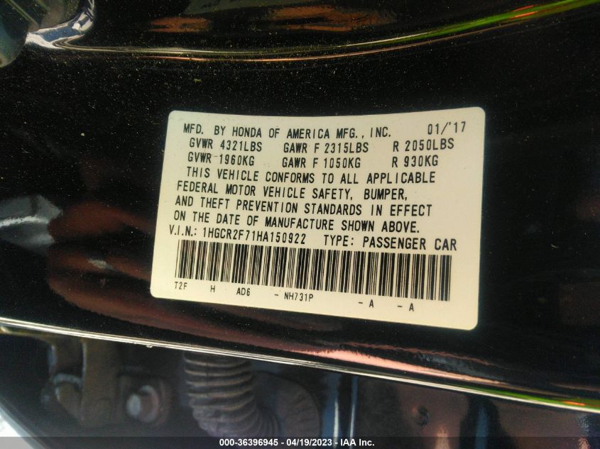 2017 HONDA ACCORD SEDAN EX - 1HGCR2F71HA150922