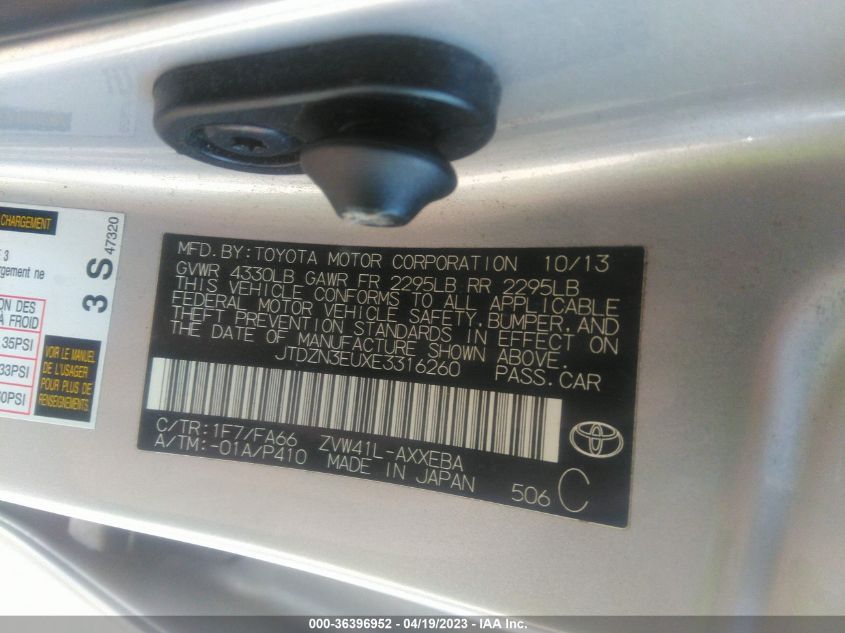 2014 TOYOTA PRIUS V TWO/THREE/FIVE - JTDZN3EUXE3316260