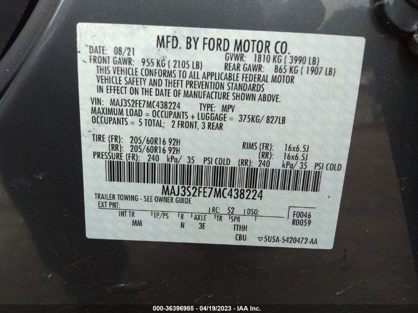 2021 FORD ECOSPORT S - MAJ3S2FE7MC438224
